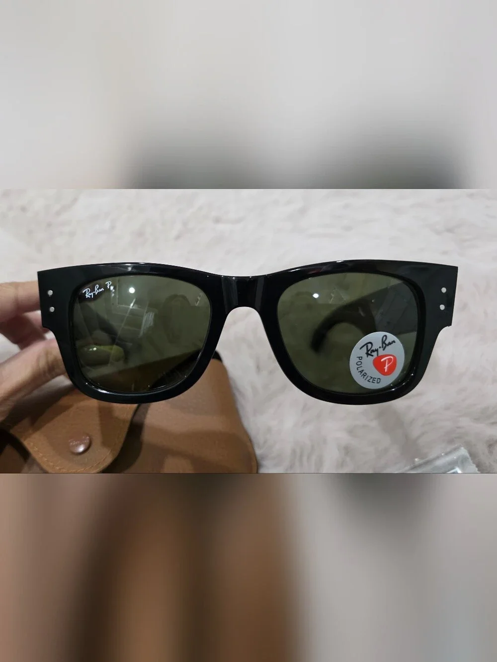 Ray-Ban Mega Wayfarer POLARIZED Black Frame Sunglasses with Green Lenses